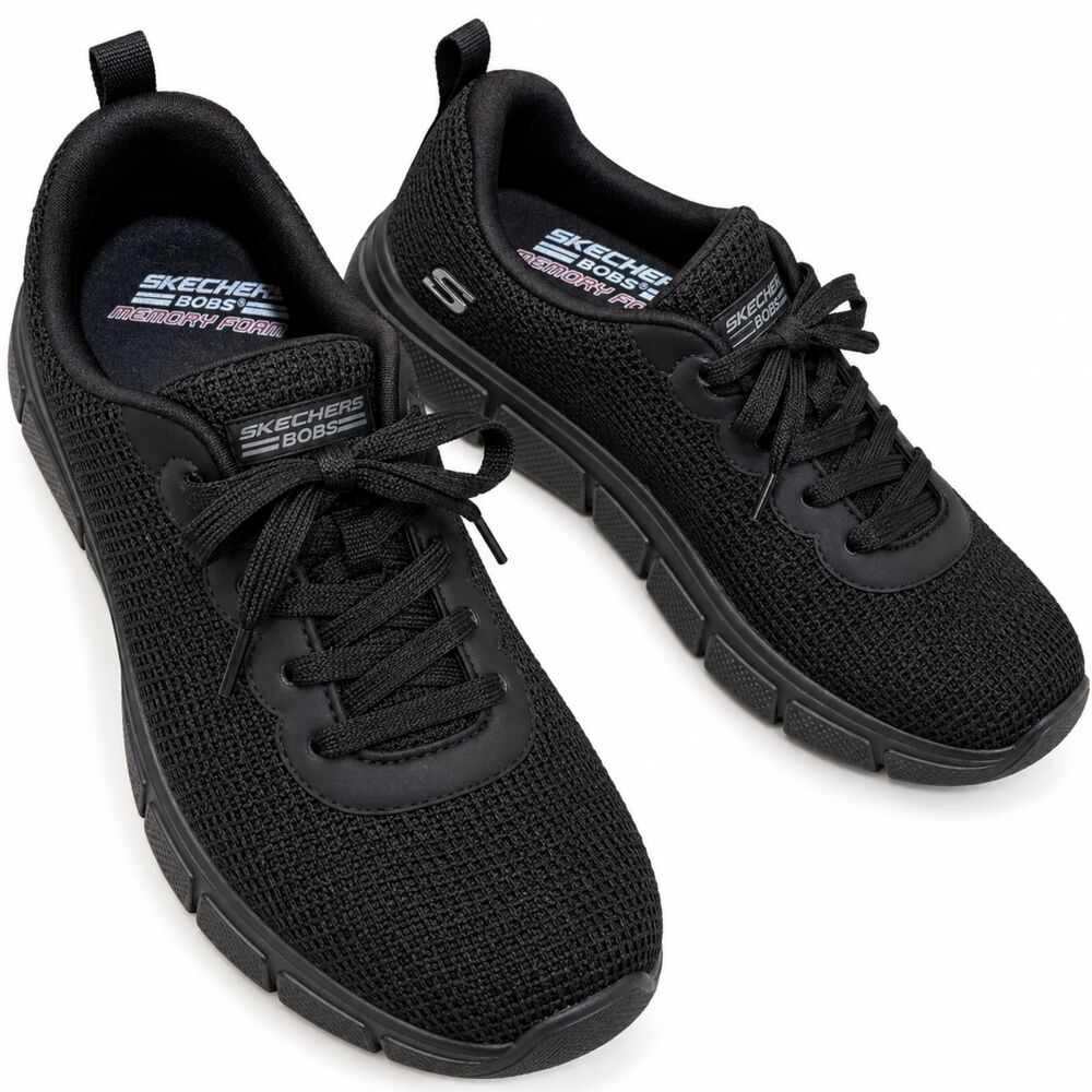 Skechers BOBS B Flex Womens 10 Black Knit Sneakers Memory Foam Walking Comfort